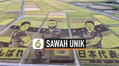 Sawah yang terletak di Gyoda, Jepang, disulap menjadi karya seni yang berbentuk para pemain rugby. Ini dilakukan dalam rangka menyambut Piala Dunia Rugby.