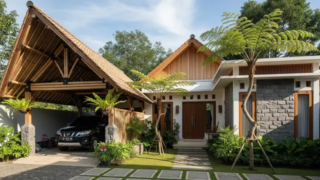 Desain Rumah Desa Sederhana dengan Garasi Terbuka/Gemini AI