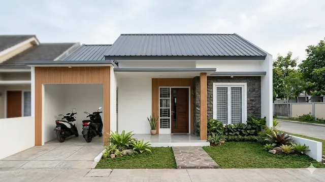 Model Rumah 1 Lantai Tipe 45 dengan Garasi Cukup 2 Motor. Gemini