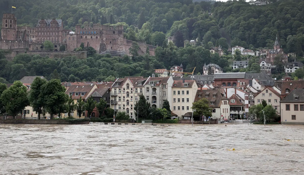 Tingginya curah hujan selama beberapa hari terakhir menyebabkan naiknya permukaan air Sungai Neckar. (Daniel ROLAND/AFP)