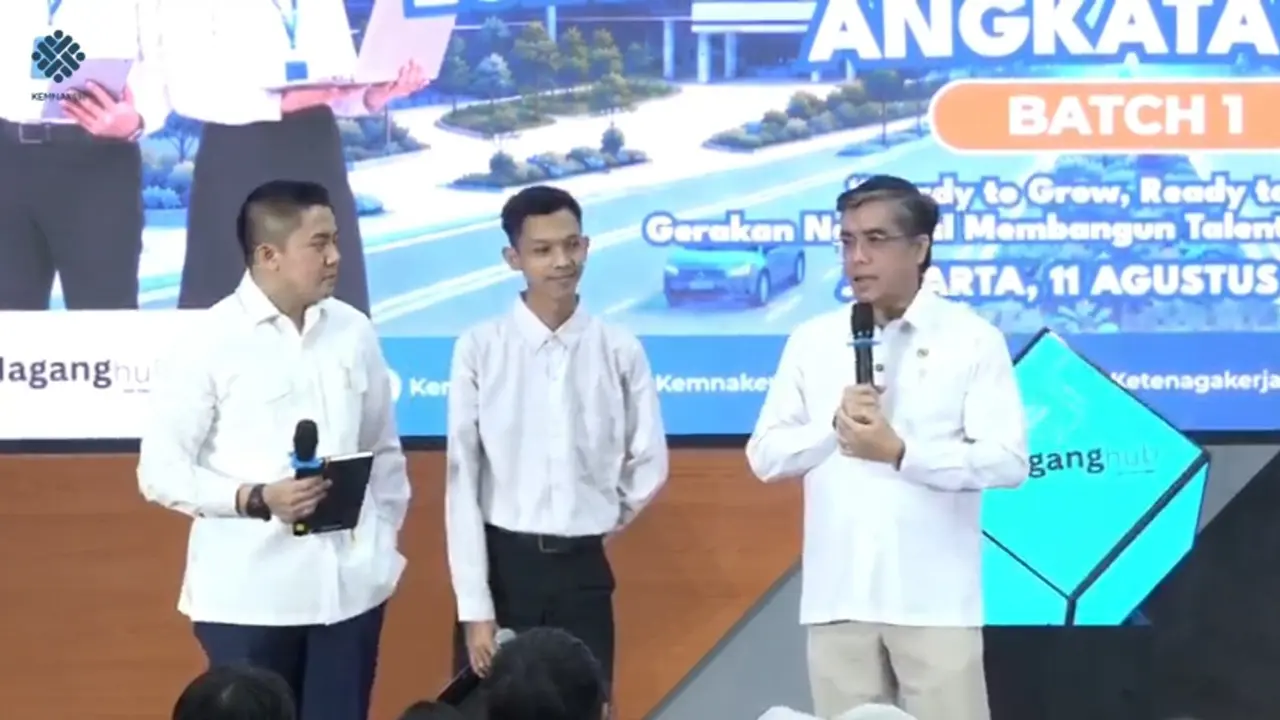 Menteri Ketenagakerjaan Yassierli dalam Kick Off Program Magang Nasional Angkatan 2 Batch I di Kantor Kemnaker, Jakarta, Selasa (11/8/2026). (Liputan6.com/Arief)