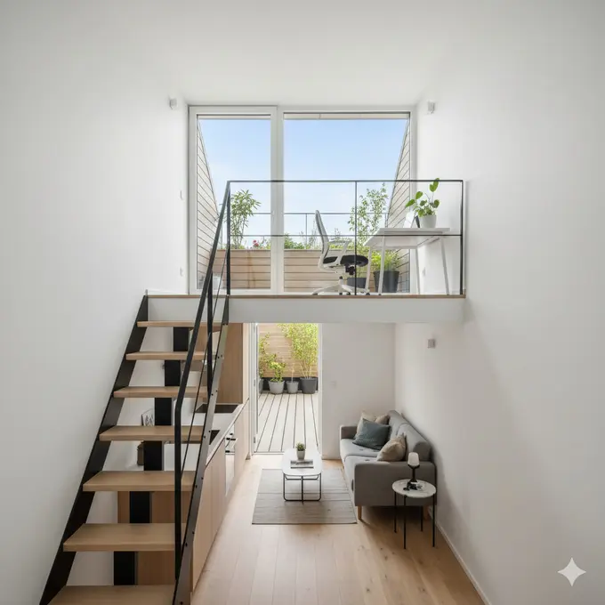 Rumah di Lahan Terbatas dengan Mezzanine dan Rooftop