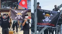 Ribuan demonstran dari kalangan Gen Z mengibarkan bendera Jolly Roger milik kru Luffy saat turun ke jalan memprotes sensor, korupsi, dan kepemimpinan Perdana Menteri K.P. Sharma Oli (Dok: X/@safeddil).