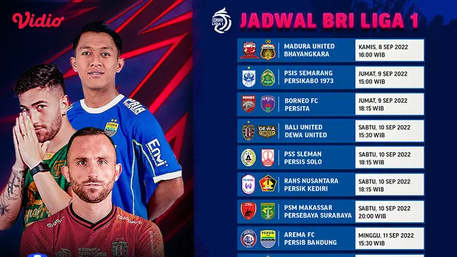 Jadwal dan Live Streaming BRI Liga 1 2022/2023 Pekan Kesembilan di Vidio, 9-11 September 2022