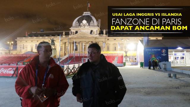 Fanzone di kota Paris dapat ancaman bom usai laga Inggris vs Islandia. Ditemukan barang mencurigakan di sekitar area Fanzone.