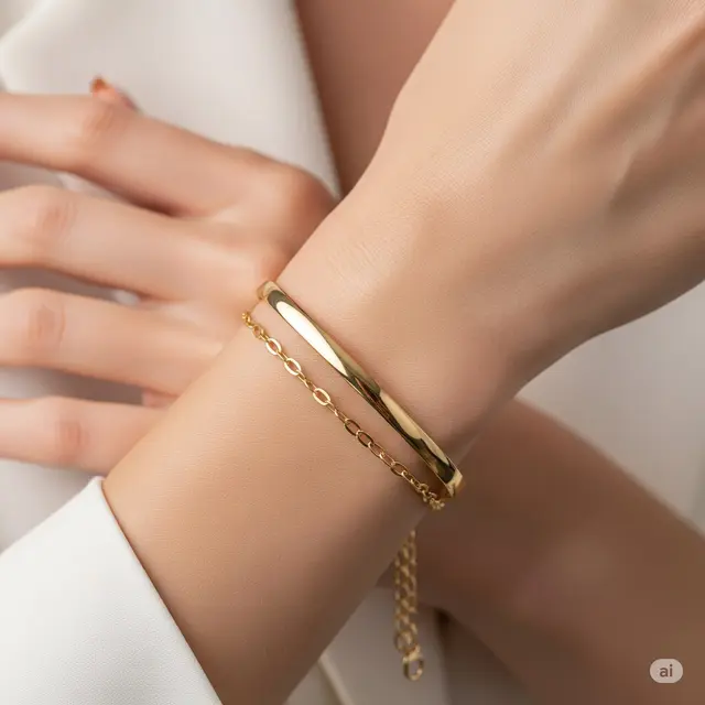 Gelang Emas Kombinasi Rantai dan Bangle