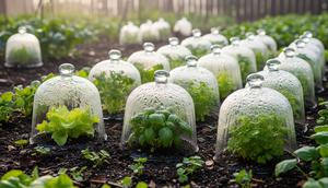 Tanaman di kebun pakai cloche sebagai pelindung. [Foto: Gemini]