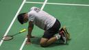 Pebulutangkis Indonesia, Anthony Ginting, saat melawan wakil China Taipei, Chou Tien-chen, pada laga Asian Games di Istora, Jakarta, Senin (27/8/2018). Anthony Ginting kalah 21-16, 21-23, dan 17-21. (Bola.com/Vitalis Yogi Trisna)