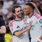 Pemain Real Madrid Bernardo Silva (kiri) dan Kylian Mbappe merayakan gol dalam laga La Liga Spanyol antara Real Madrid vs Real Sociedad di Madrid, Spanyol, Rabu, 26 Agustus 2026. (AP Photo/Manu Fernandez)