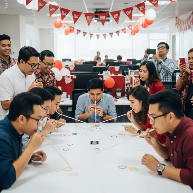 Lomba Memindahkan Karet dengan Sedotan (AI Generated)