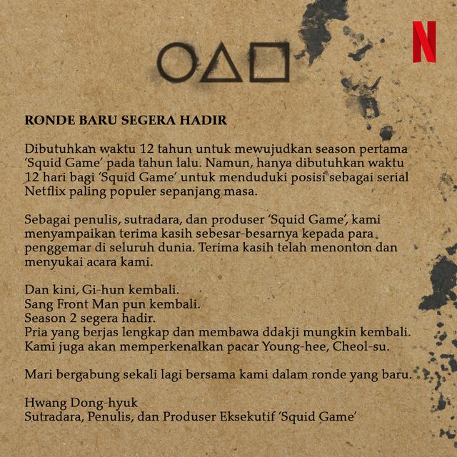 Unggahan Netflix soal Squid Game Season 2