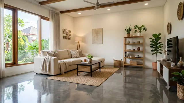 Desain Rumah Lantai Semen Ekspos Halus yang Terlihat Elegan, Bersih dan Bikin Nyaman Model Lantai Semen High Gloss
