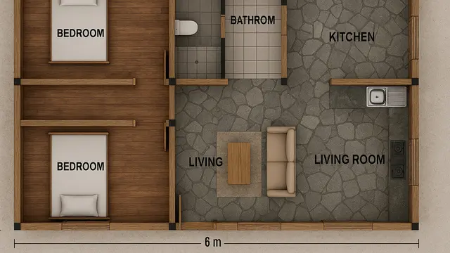 Gambar Rumah Sederhana Ukuran 6x12 di Kampung (Image by ChatGPT)