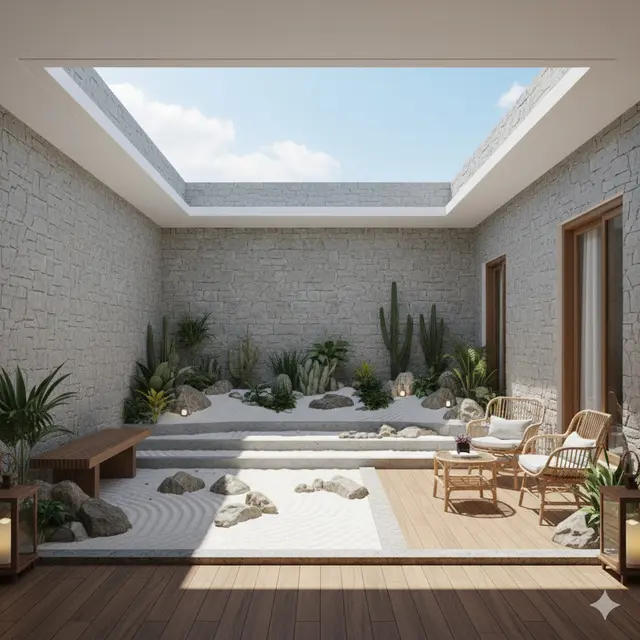 7 Model Rumah Kecil Modern dengan Taman Kering di Dalam Ruangan, Estetis dan Nyaman untuk Hunian Masa Kini