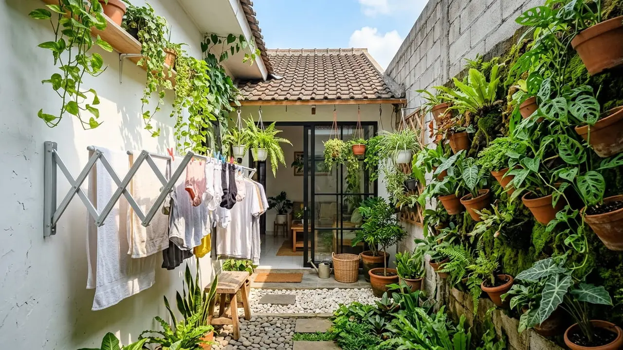 Model Teras Belakang Rumah Sempit untuk Tempat Jemuran
