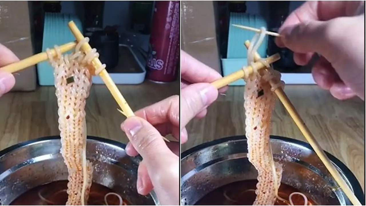 Wanita Ini Rajut Mi Ramen Jadi Jaring-Jaring Panjang Bak Syal, Bikin Melongo