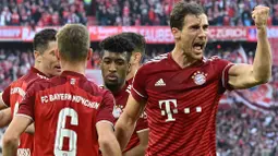 Kemenangan&nbsp;ini cukup untuk membawa Bayern meraih trofi Bundesliga musim 2021/2022. Sebab, Bayern kini telah meraih 75 poin. Mereka unggul 13 poin dari Dortmund dan hanya tiga laga tersisa untuk dimainkan kedua tim. (AFP/Kerstin Joensson)