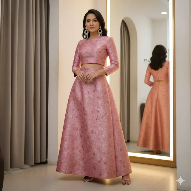 Gaun Brokat Two-Piece untuk Tampilan Modern dan Chic