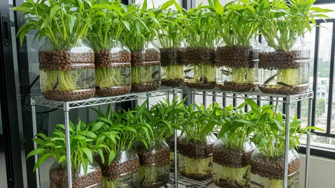 Aquaponik Galon Bekas Berisi Kangkung dan Ikan Lele