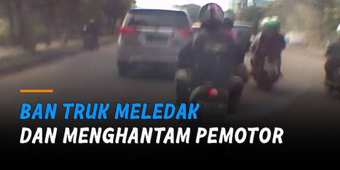 VIDEO: Ngeri, Ban Truk Meledak dan Menghantam Pemotor di Serpong