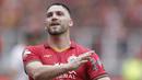 Striker Persija Jakarta, Marko Simic, melakukan selebrasi usai membobol gawang Borneo FC pada laga Shopee Liga 1 di SUGBK, Jakarta, Minggu, (1/3/2020). Persija menang 3-2 atas Borneo FC. (Bola.com/M Iqbal Ichsan)