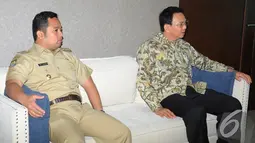 Walikota Tangerang Arief Wismansyah dan Gubernur DKI Jakarta Basuki Tjahaja Purnama atau Ahok saat menghadiri rapat bersama di Kantor Kementerian PU dan Perumahan Rakyat, Jakarta, Senin (15/12/2014). (Liputan6.com/Herman Zakharia)