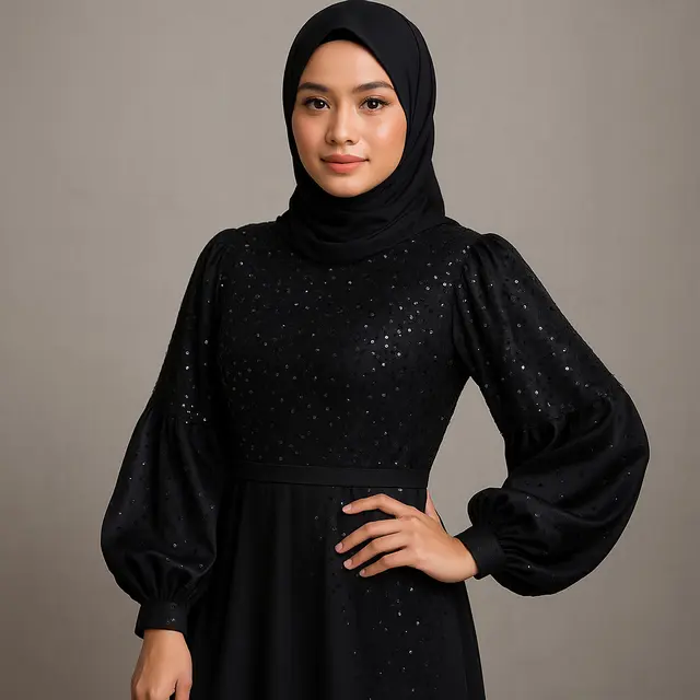 7 Model Gamis Hitam Lengan Balon yang Lagi Trend, Bikin Tampilan Elegan dan Berkelas