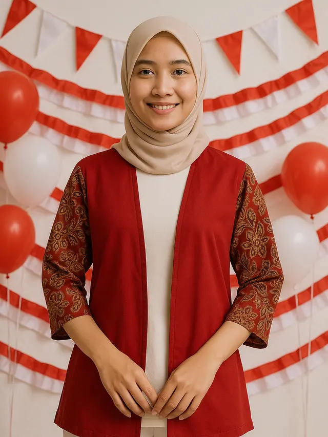 Atasan Batik Kombinasi Polos Modern Tema Hari Kemerdekaan 17 Agustus 1945 (Foto: ChatGPT)