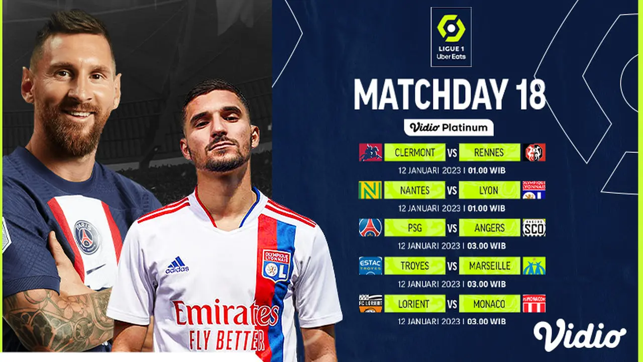 Nonton Live Streaming Ligue 1 Liga Prancis 2022/23 Week 18 di Vidio 12 hingga 16 Januari 2023