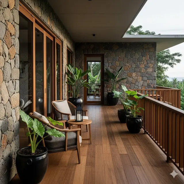 Teras Kayu Kombinasi Batu Alam