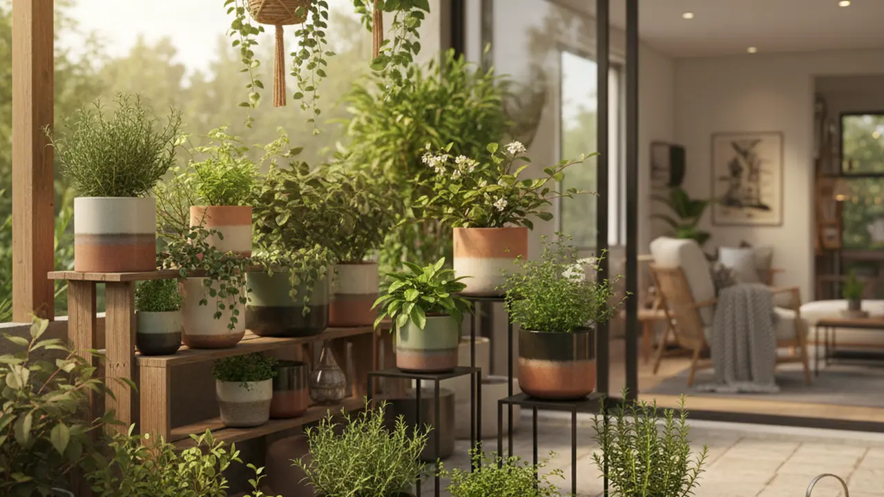 Kebun Mini di Teras Rumah dengan Pot Estetik