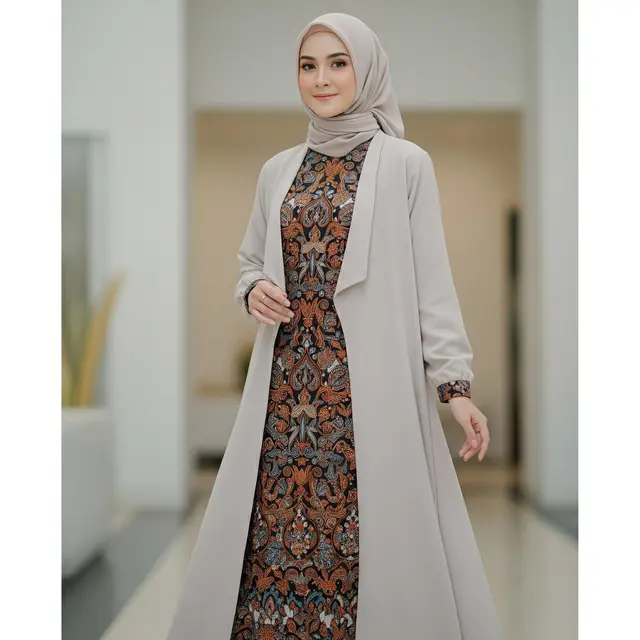 Dress Batik Modern + Outer Polos