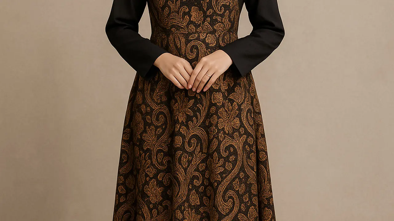 Model Gamis Batik Lengan Polos Untuk Pesta Pernikahan/Gambar ilustrasi oleh AI