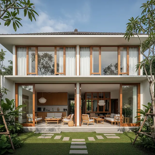 Model Rumah Japandi di Desa dengan Halaman Luas