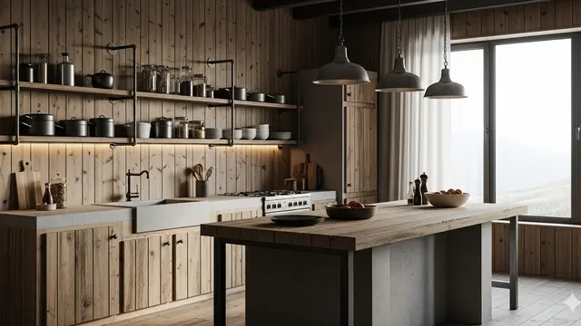 Model Dapur Rumah Sederhana dengan Dinding Kayu yang Tetap Elegan/Ilustrasi AI