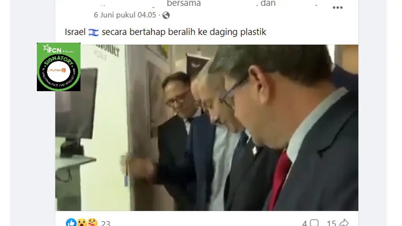 Tangkapan layar klaim video Israel beralih ke daging plastik