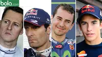 Marc Marquez, Mark Webber, Michael Schumacher dan Jorge Lorenzo (bola.com/Rudi Riana)