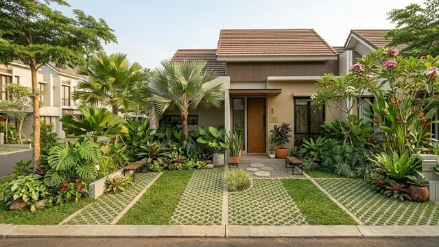 Taman Depan Rumah dengan Paving Rumput Gemini AI