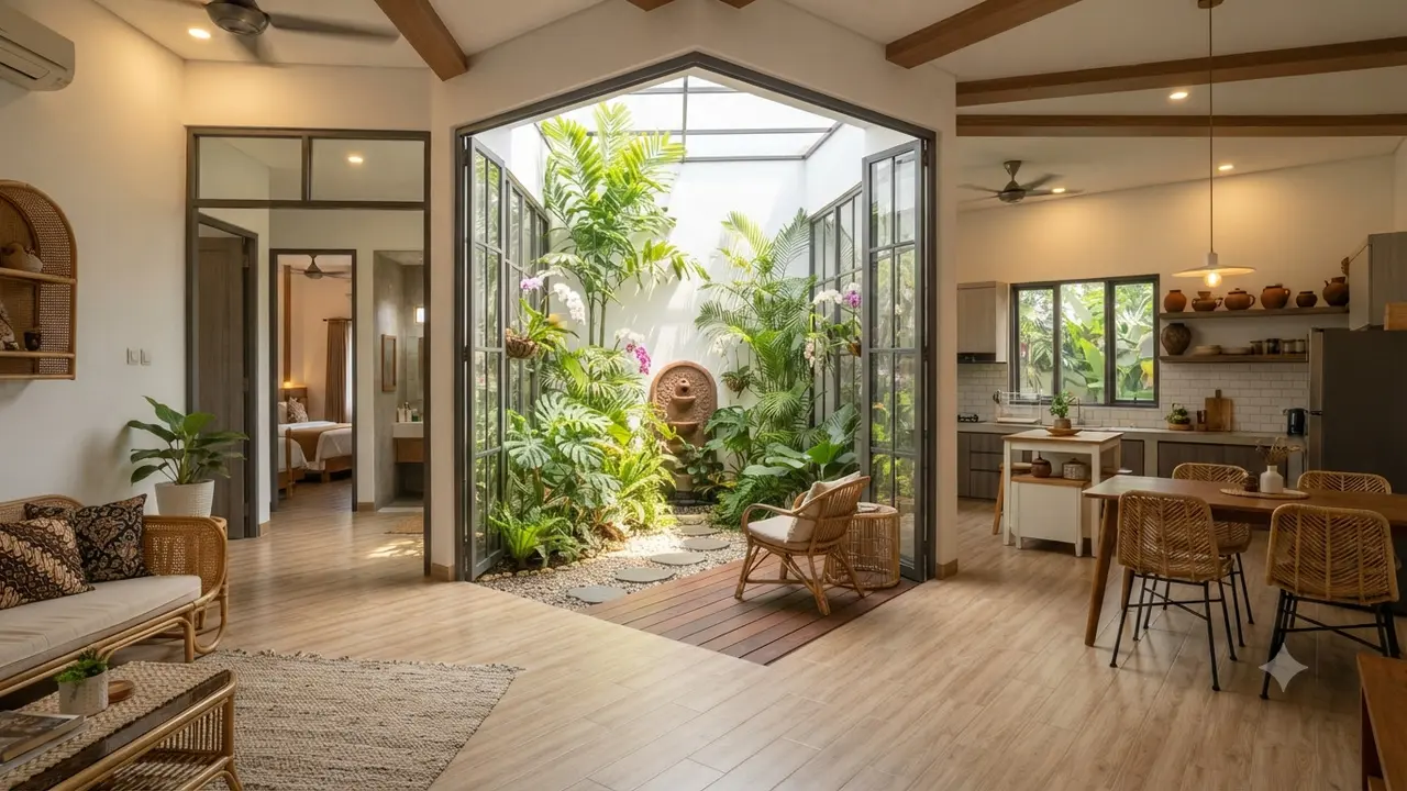 Desain Rumah 6x12 Meter Model Inner Courtyard yang Tetap Nyaman dan Terasa Luas
