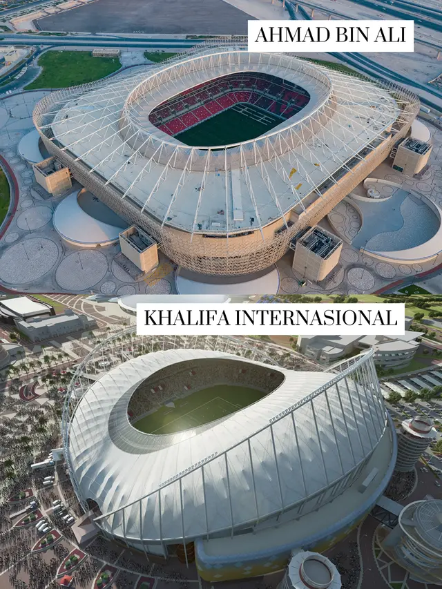 Stadion Ahmad Bin Ali (Pic: Time Out Doha) & Stadion Khalifa Internasional (Pic: Iloveqatar.net)