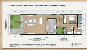 6 Denah Rumah 3 Kamar Tanpa Sekat untuk Lahan Memanjang, Bikin Ruangan Terasa Lebih Luas