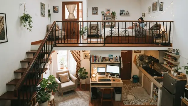 Desain rumah mungil untuk pekerja lajang introvert model dua lantai kamar di atas