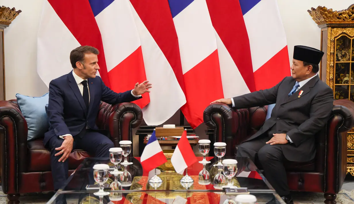 Pertemuan empat mata kedua antara Presiden Prabowo Subianto dan Presiden Prancis Emmanuel Macron berlangsung tertutup. (Ludovic MARIN/AFP)
