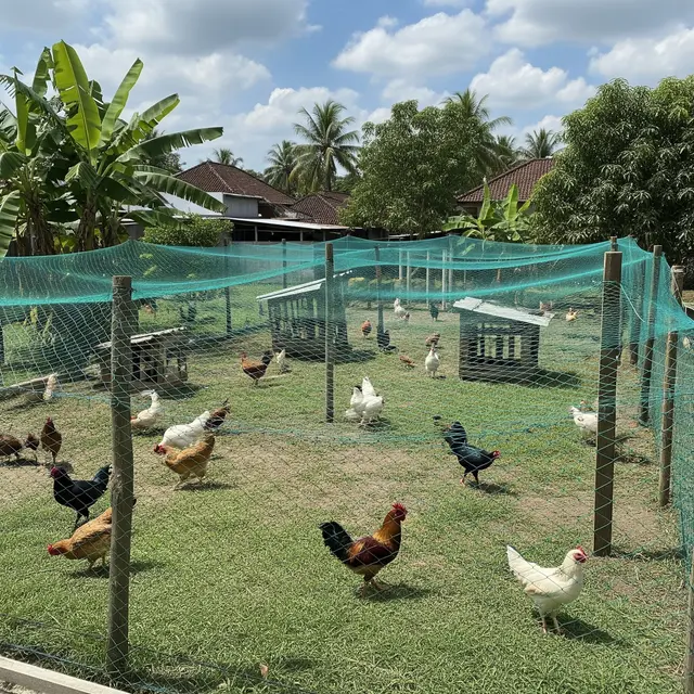 Model Kebun Ayam Umbaran dengan Pagar Sederhana di Desa (Image by Gemini AI)