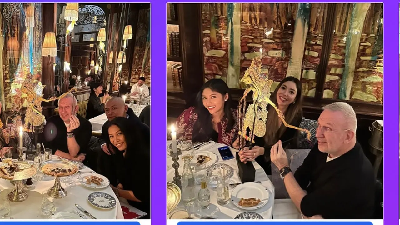 Erina Gudono bersama Anggun perkenalkan wayang pada desainer Prancis Jean Paul Gaultier (Foto: Instagram erinagudono)