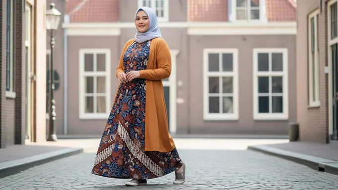 Gamis Batik Hijab Cardy A-Line untuk Tubuh Berisi