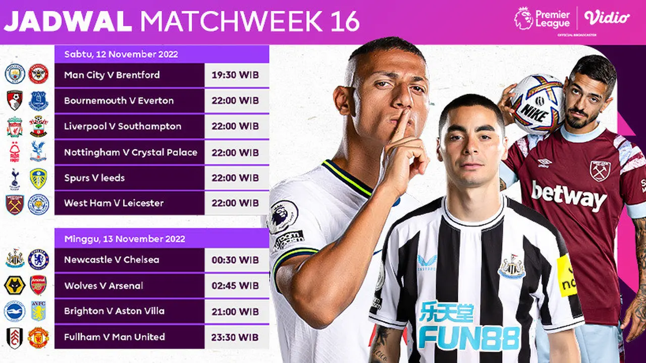 Jadwal dan Live Streaming Liga Inggris Matchday 16 di Vidio, 12 & 13 November 2022