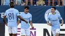Gelandang Manchester City, Brahim Diaz, melakukan selebrasi usai mencetak gol ke gawang Tottenham Hotspur pada laga ICC 2017 di Stadion Nissan, Nashville, AS (29/7/2017). Manchester City menang 3-0 atas Tottenham Hotspur. (AP/Mark Zaleski)