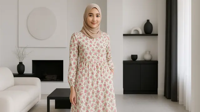 7 Model Gamis Motif Bunga yang Memikat Hati, Tampilan Gaya Feminin Tapi Stylish