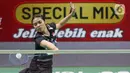 Tunggal putri Indonesia memaksa pebulu tangkis Tiongkok terlibat drama kejar-kejaran skor hingga kedudukan 7-7. (Liputan6.com/Herman Zakharia)